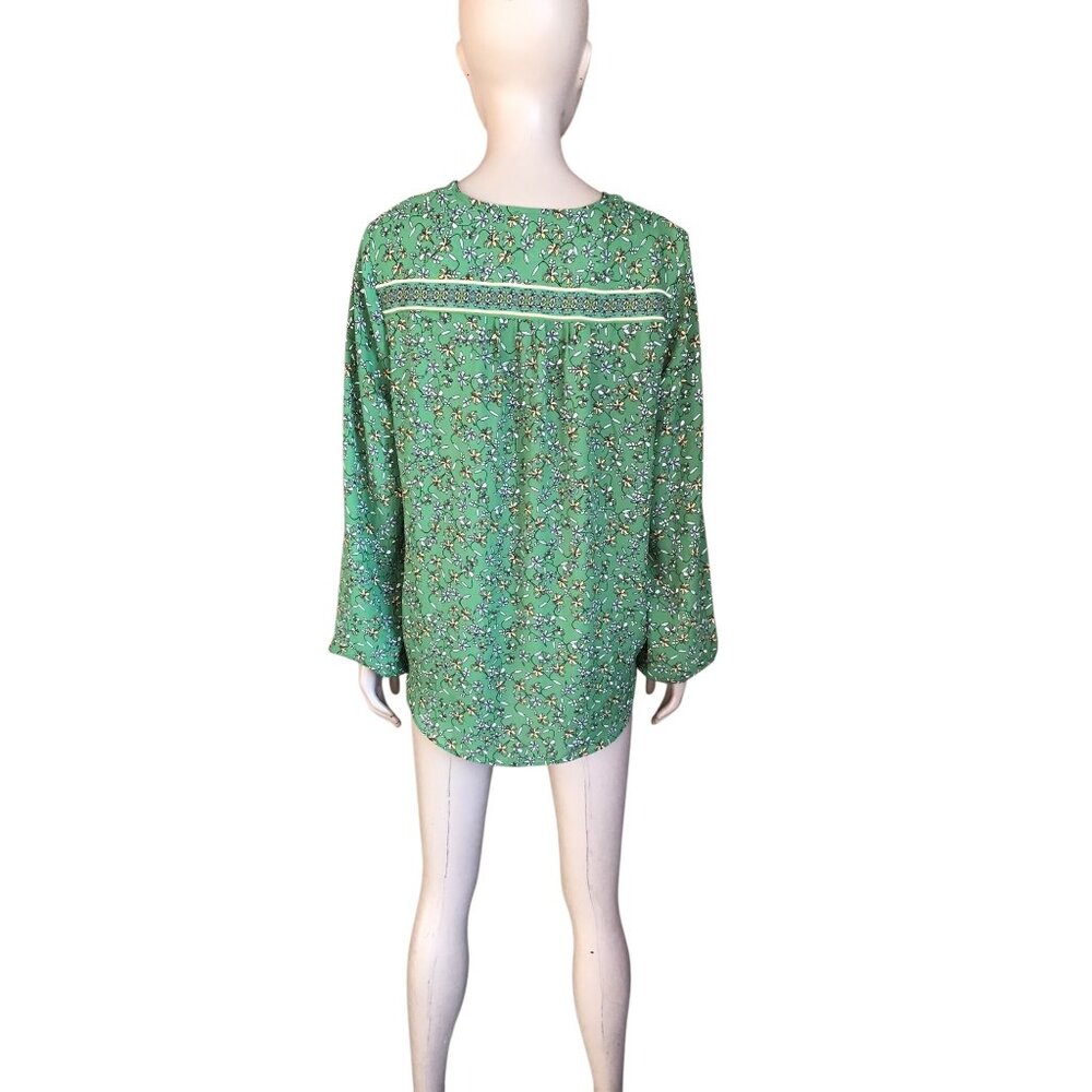 Max Studio Green Patterned Sheer Long Sleeve Blou… - image 5